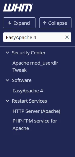 search for EasyApache 4